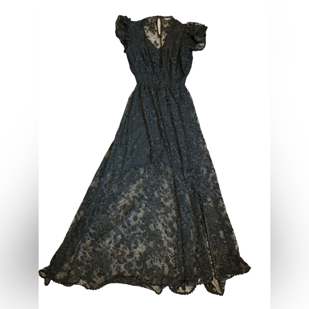 The Kooples Sheer Lace Midi Dress Gothic Romantic Luxury Whimsical Witchy Sz 2 - Picture 3 of 6